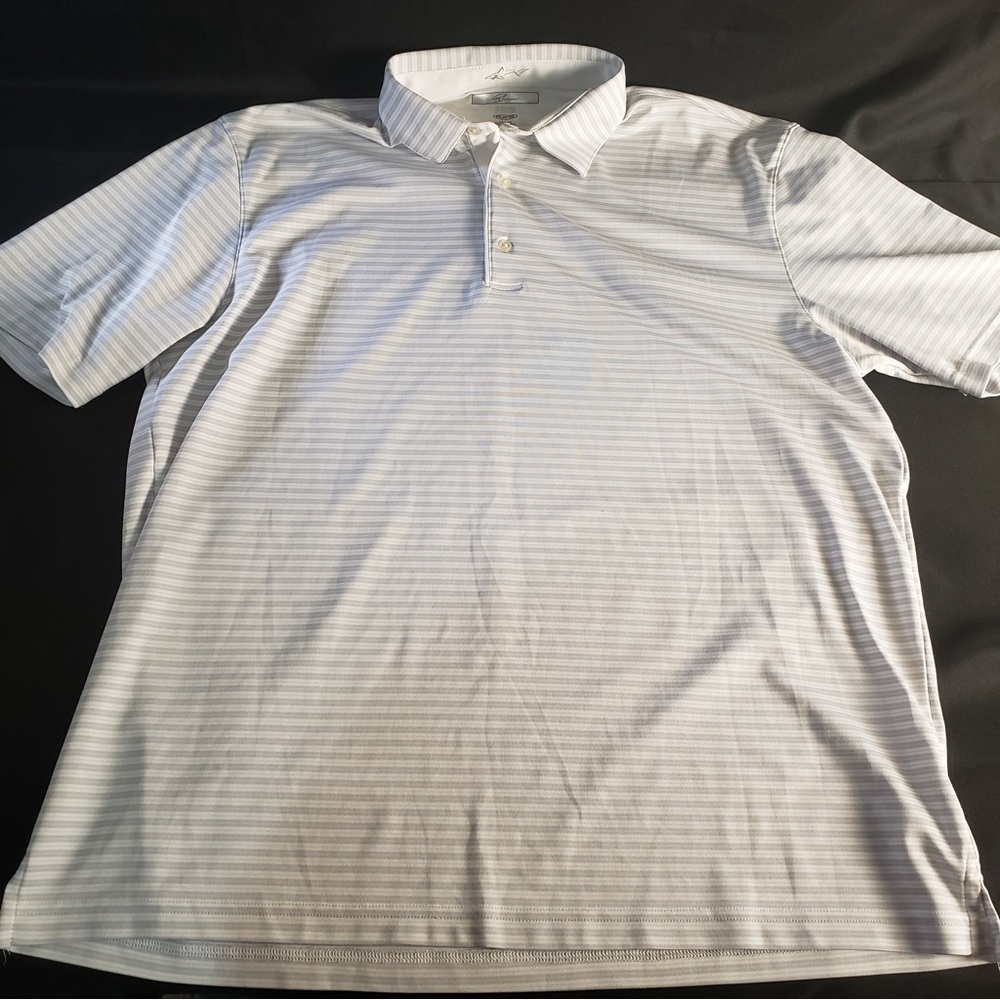 Greg Norman PlayDry Striped Short Sleeve‎ Polo Shirt Men’s XL White Grey